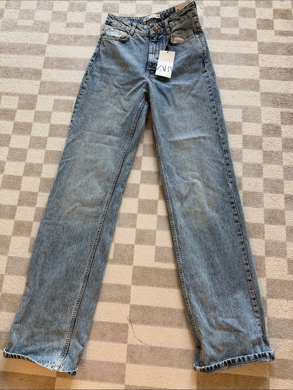 ZARA Mid Wash Straight Leg Jeans in Light Blue